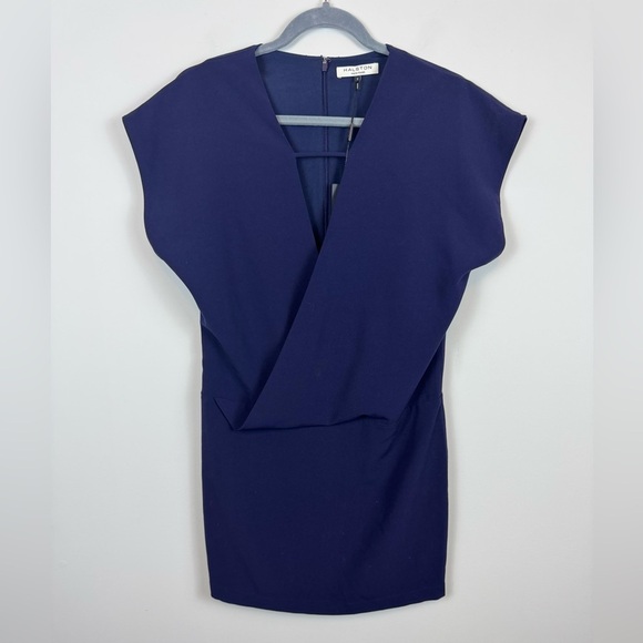 Halston Heritage Cap Sleeve Crepe Dress in Navy Blue - Picture 4 of 8